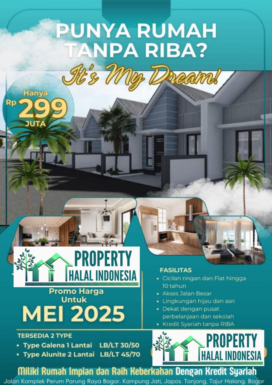 Jual Rumah Murah Tonjong Bogor PWRI Tajurhalang Dekat Jln Raya Parung - KPR Developer Tanpa Riba Tanpa Bank - SHM IMB DP 47 Jt Flat 4.4Jt/Bln - Hubungi Property Halal Indonesia - WA 081586669764