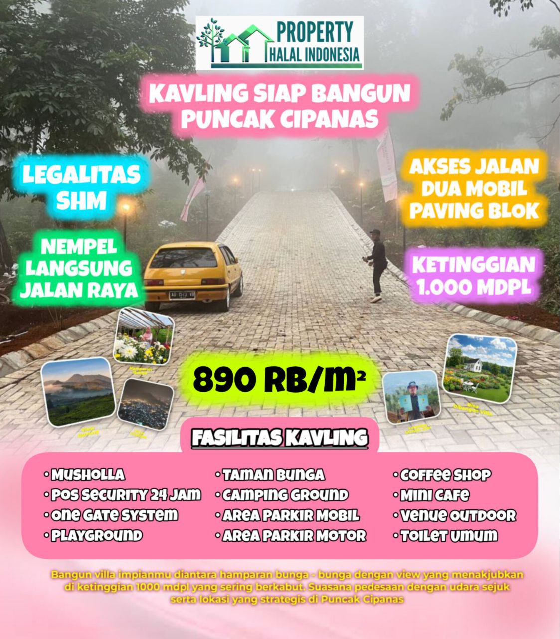 Jual Kavling Puncak Cipanas - Kavling Siap Bangun - Surat SHM - Akses Jalan Dua Mobil Angkutan Umum - View Indah Dataran Tinggi Suhu Dingin Berkabut - Fasilitas Kavling Lengkap - One Gate System Pos Security 24 Jam