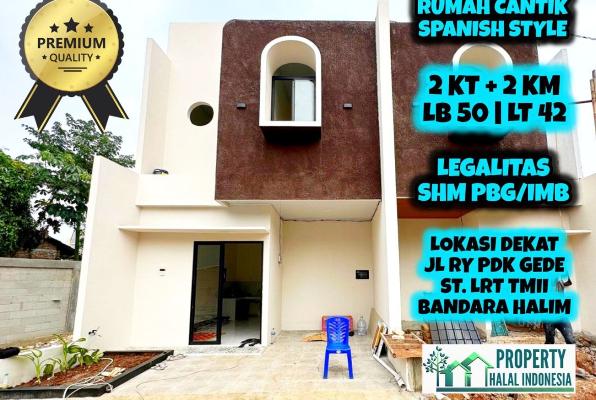 Jual Rumah Modern Pondokgede Jakarta Timur - Rumah Siap Huni Desain Spanish Style Modern Lubang Buaya - Dekat LRT TMII - Dekat Bandara Halim Perdana Kusuma - Info Detail Hubungi Property Halal Indonesia - WA or Call 081586669764